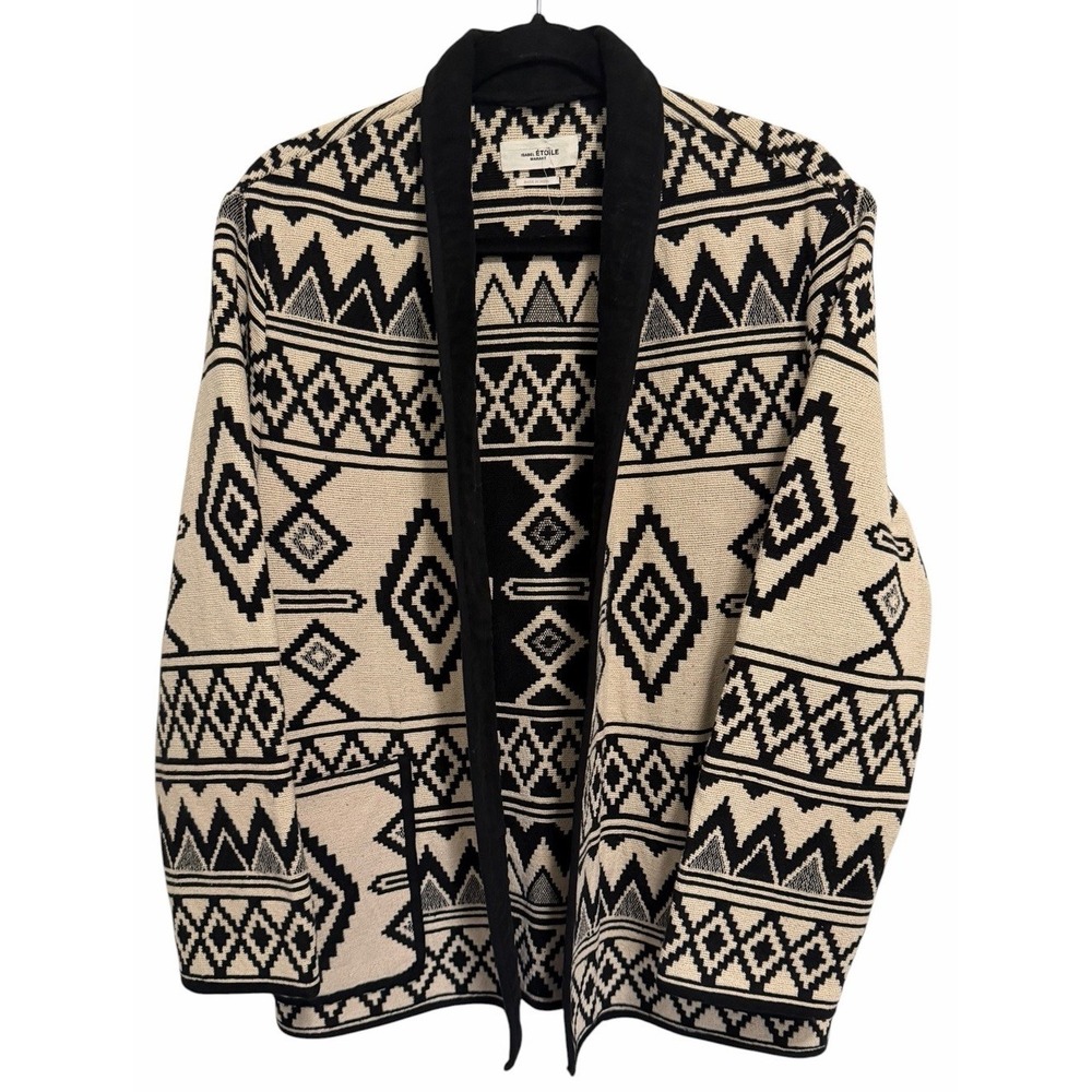 Isabel Marant Etoile Breedalia Knit Wrap Jacket Black / Ecru Women's Size 36